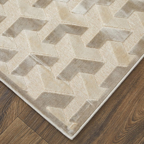 8' X 11' Ivory And Silver Geometric Area Rug