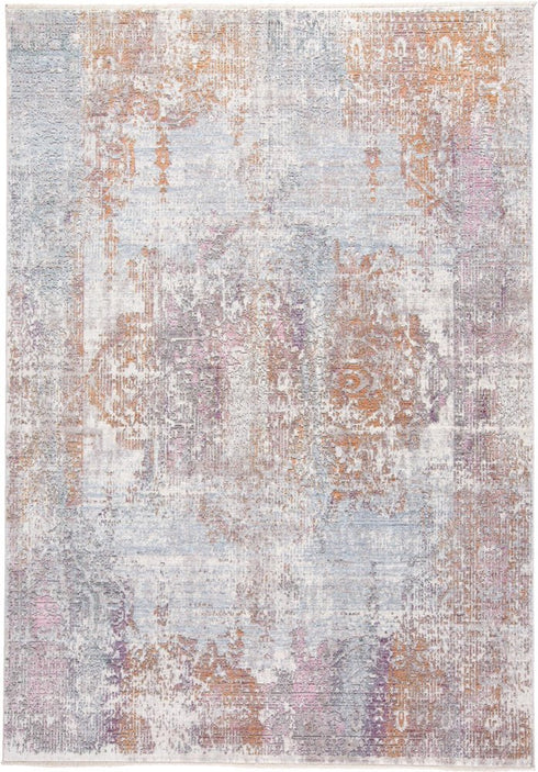 8' Gray Ivory And Taupe Oriental Area Rug With Fringe