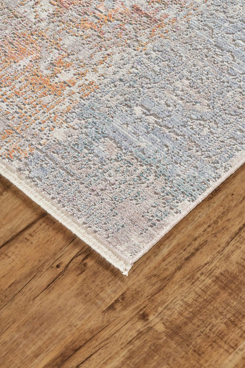8' Gray Ivory And Taupe Oriental Area Rug With Fringe