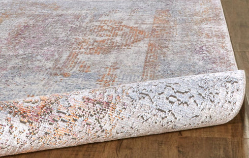 8' Gray Ivory And Taupe Oriental Area Rug With Fringe