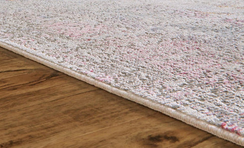 8' Gray Ivory And Taupe Oriental Area Rug With Fringe