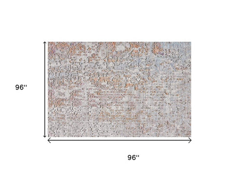 8' Gray Ivory And Taupe Oriental Area Rug With Fringe