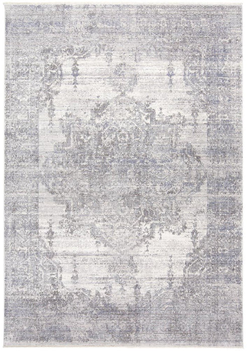 8' Gray Ivory And Taupe Oriental Area Rug With Fringe