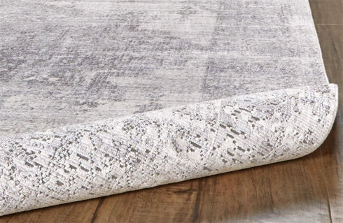 8' Gray Ivory And Taupe Oriental Area Rug With Fringe