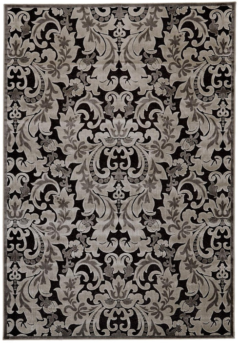 8' X 11' Taupe Black And Gray Floral Area Rug