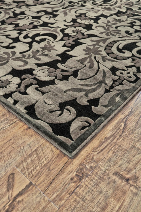 8' X 11' Taupe Black And Gray Floral Area Rug