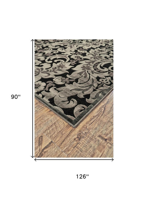 8' X 11' Taupe Black And Gray Floral Area Rug