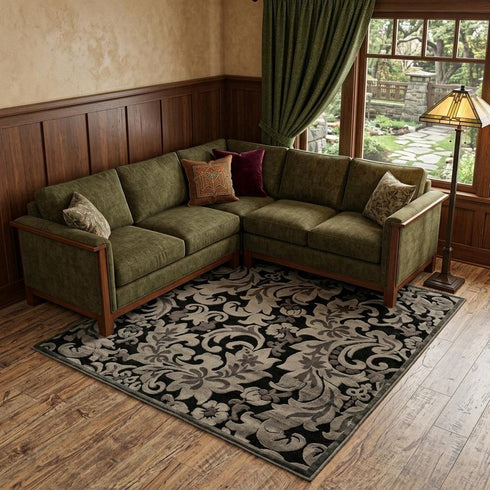 8' X 11' Taupe Black And Gray Floral Area Rug
