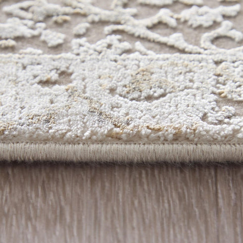8' X 11' Ivory Taupe And Gold Floral Area Rug With Fringe
