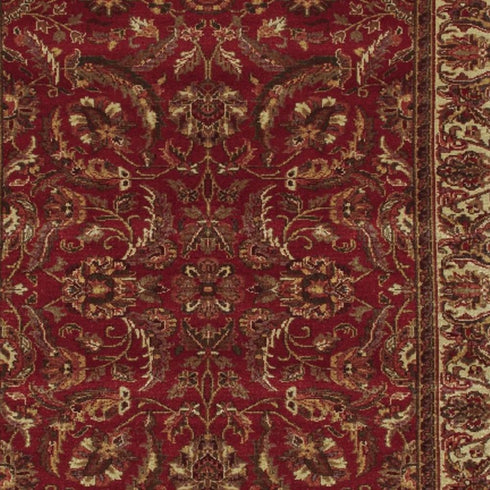 8' X 10' Red Ivory And Gold Wool Oriental Hand Knotted Area Rug With Fringe