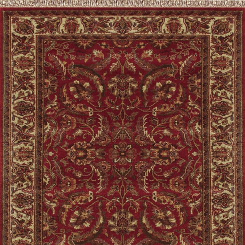 8' X 10' Red Ivory And Gold Wool Oriental Hand Knotted Area Rug With Fringe