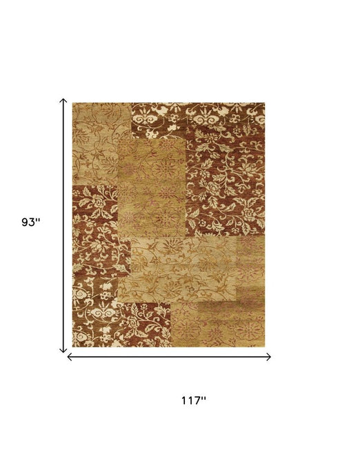 9' X 12' Gold And Brown Patchwork Hand Knotted Area Rug