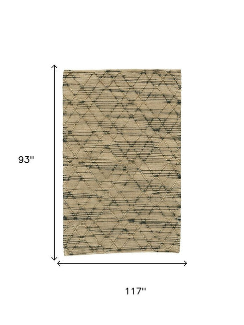 8' X 10' Tan And Blue Jute Argyle Hand Knotted Area Rug
