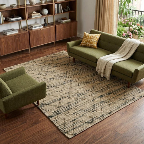 8' X 10' Tan And Blue Jute Argyle Hand Knotted Area Rug