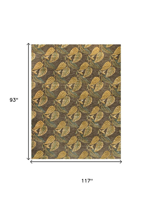 8' X 10' Brown Gold And Gray Floral Hand Knotted Area Rug