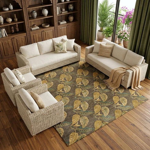 8' X 10' Brown Gold And Gray Floral Hand Knotted Area Rug