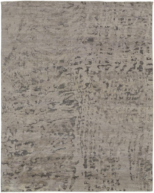 8' X 10' Ivory And Gray Wool Abstract Hand Knotted Area Rug
