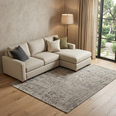 8' X 10' Ivory And Gray Wool Abstract Hand Knotted Area Rug