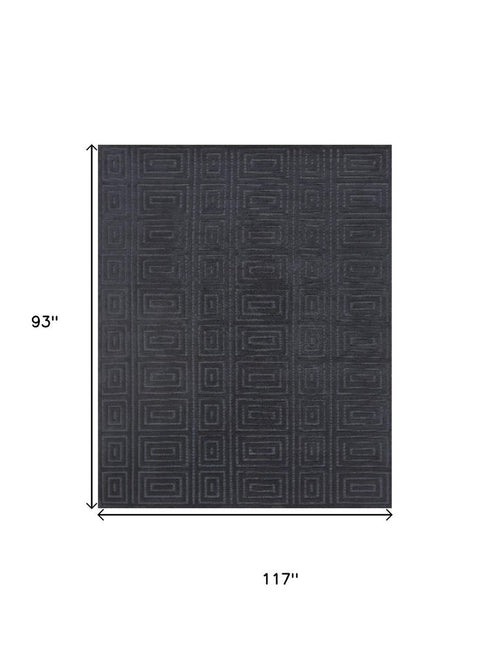 8' X 10' Gray And Black Wool Geometric Hand Knotted Area Rug