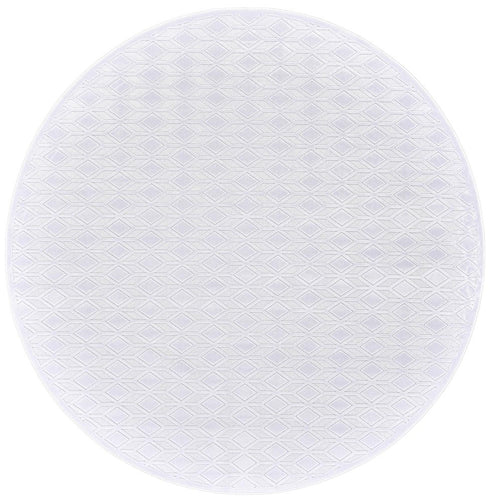 7' White And Gray Geometric Round Rug