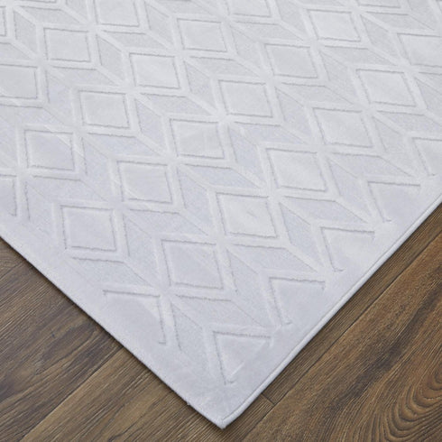 7' White And Gray Geometric Round Rug