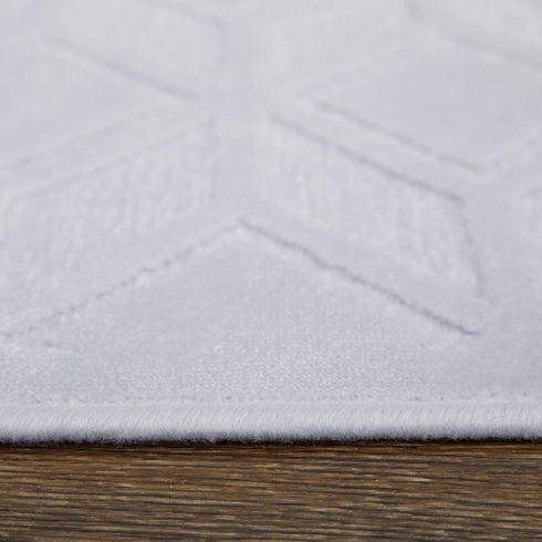 7' White And Gray Geometric Round Rug