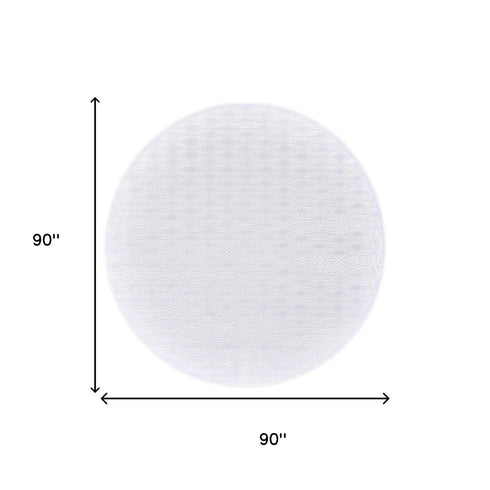 7' White And Gray Geometric Round Rug