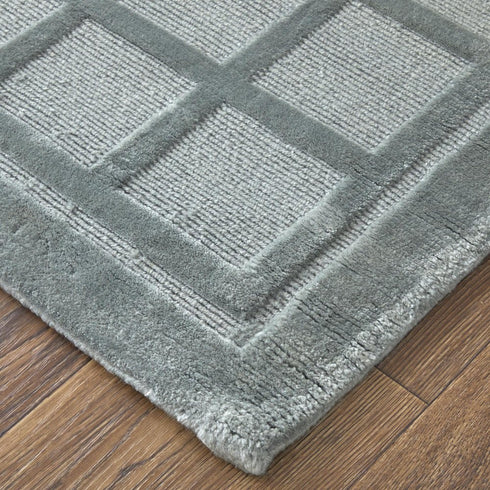 8' X 10' Gray And Blue Wool Geometric Hand Knotted Area Rug