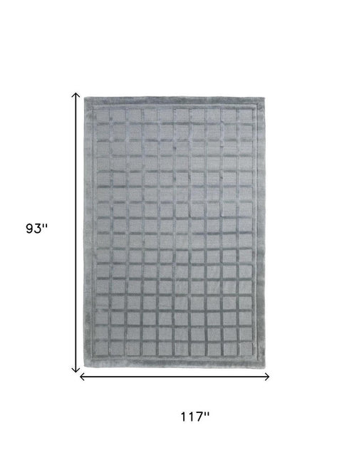 8' X 10' Gray And Blue Wool Geometric Hand Knotted Area Rug