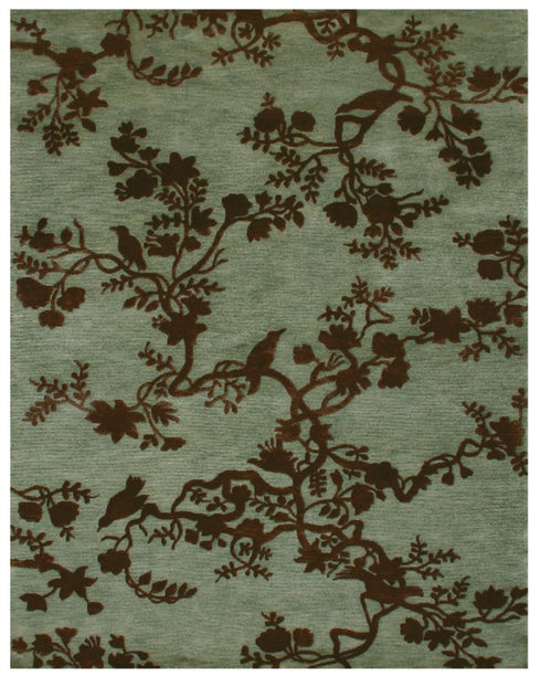 9' X 12' Brown And Silver Wool Floral Hand Knotted Area Rug