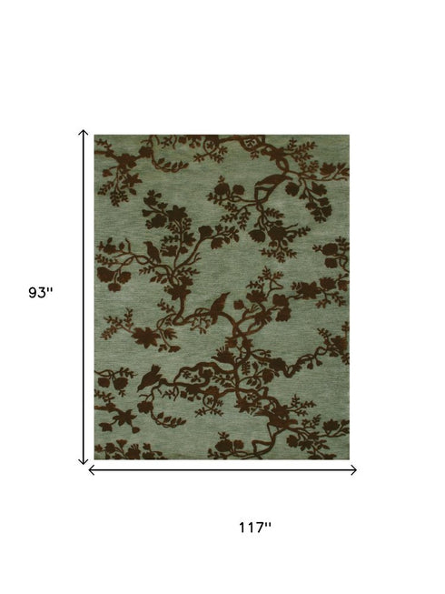 9' X 12' Brown And Silver Wool Floral Hand Knotted Area Rug
