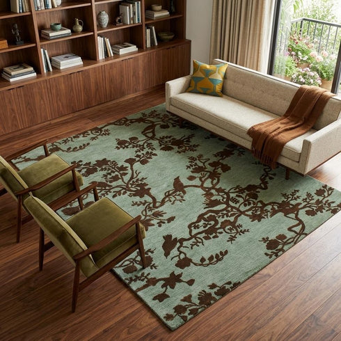 9' X 12' Brown And Silver Wool Floral Hand Knotted Area Rug