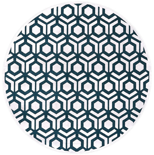 8' Blue Green And White Geometric Round Rug