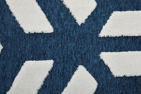 8' Blue Green And White Geometric Round Rug