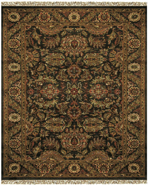 8' X 10' Taupe Green And Red Wool Oriental Hand Knotted Area Rug With Fringe