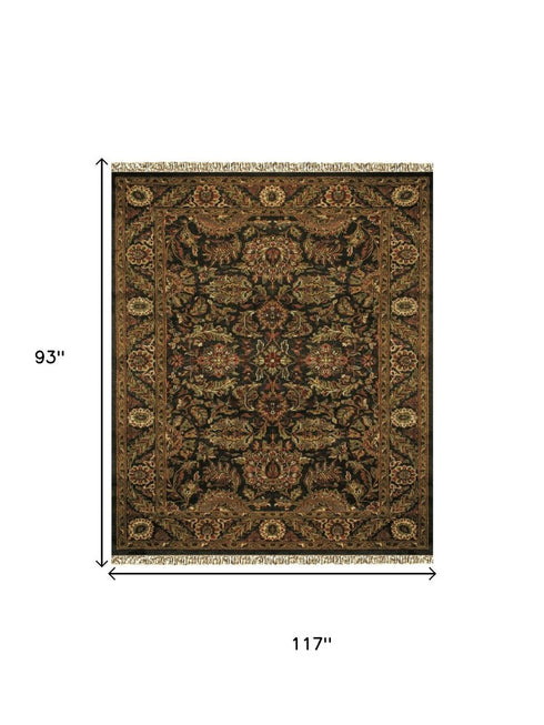 8' X 10' Taupe Green And Red Wool Oriental Hand Knotted Area Rug With Fringe