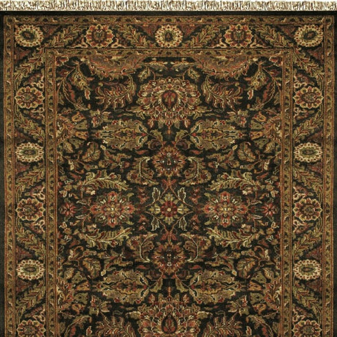 8' X 10' Taupe Green And Red Wool Oriental Hand Knotted Area Rug With Fringe
