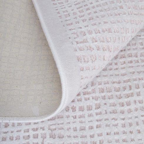 8' Pink And White Abstract Round Rug