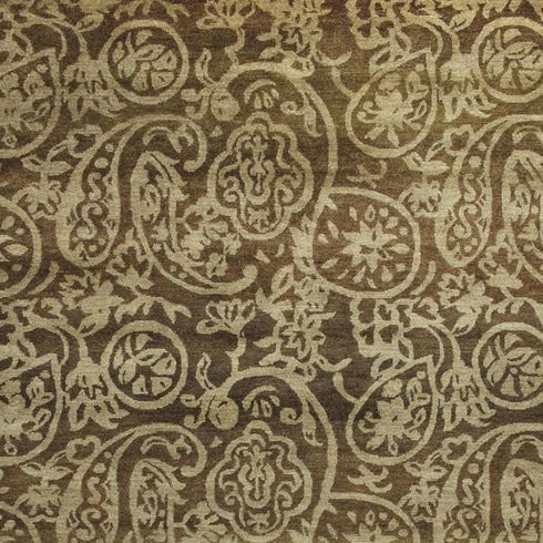 9' X 12' Brown Gold And Blue Wool Paisley Hand Knotted Area Rug