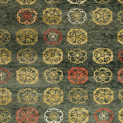 8' X 10' Yellow Green And Orange Floral Hand Knotted Area Rug