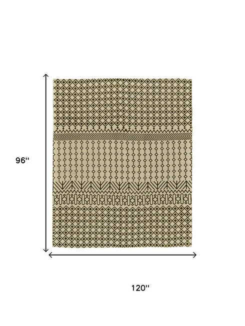 8' X 10' Ivory And Green Argyle Hand Woven Area Rug