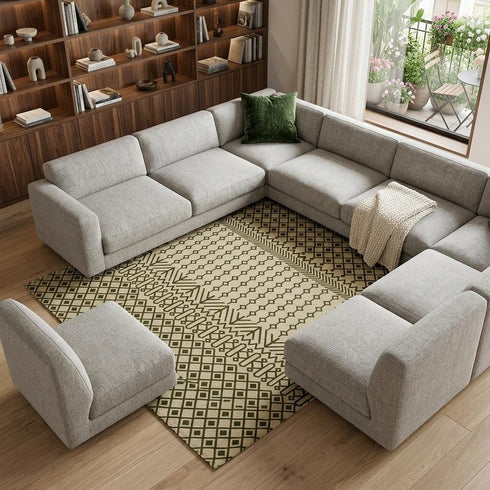 8' X 10' Ivory And Green Argyle Hand Woven Area Rug