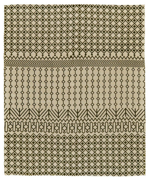 8' X 10' Ivory And Green Argyle Hand Woven Area Rug