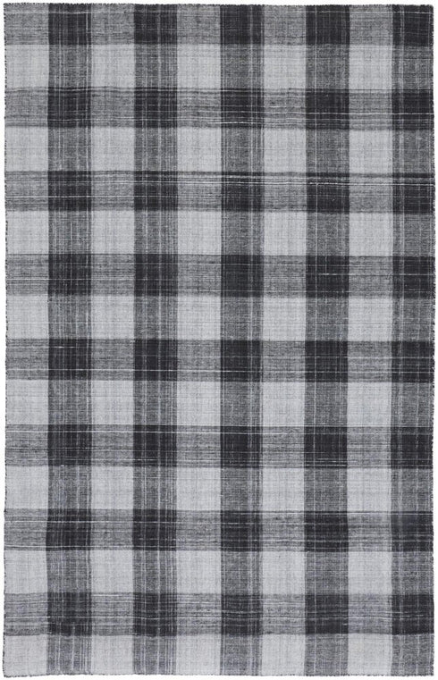 8' X 10' Black And Gray Plaid Hand Loomed Area Rug