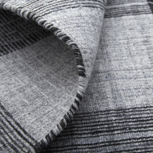 8' X 10' Black And Gray Plaid Hand Loomed Area Rug