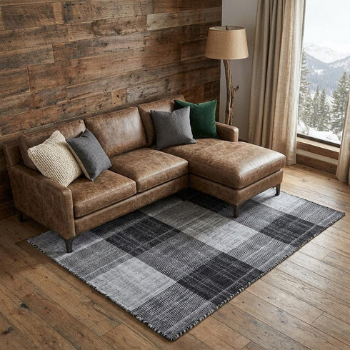 8' X 10' Black And Gray Plaid Hand Loomed Area Rug