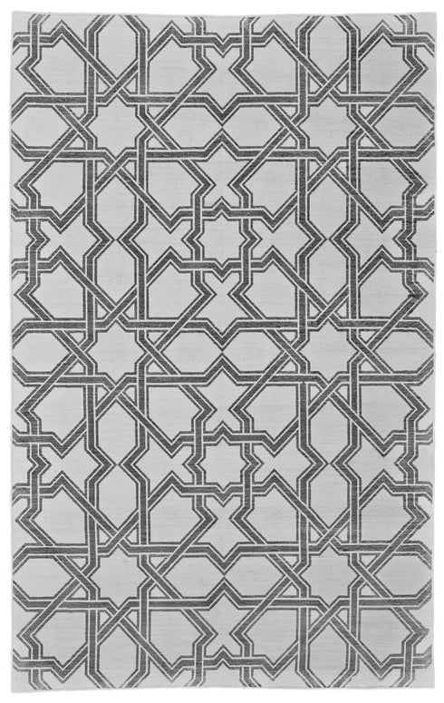 8' X 10' Gray And White Geometric Hand Woven Area Rug