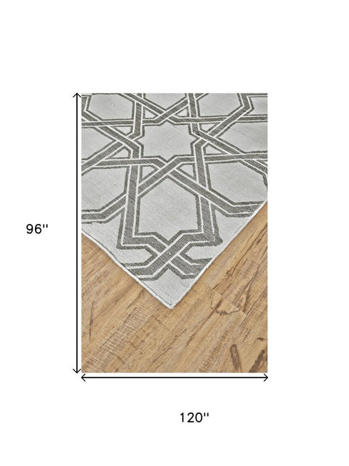 8' X 10' Gray And White Geometric Hand Woven Area Rug