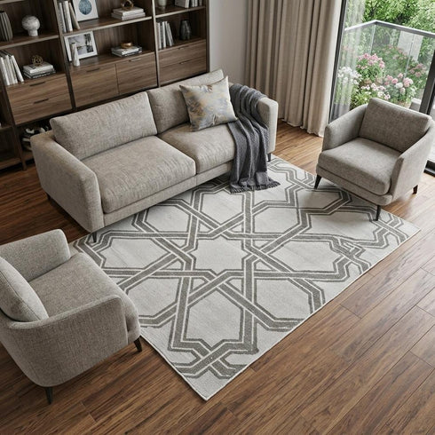 8' X 10' Gray And White Geometric Hand Woven Area Rug