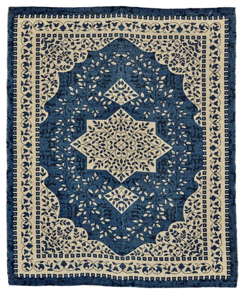 8' X 10' Blue And Ivory Oriental Hand Woven Area Rug